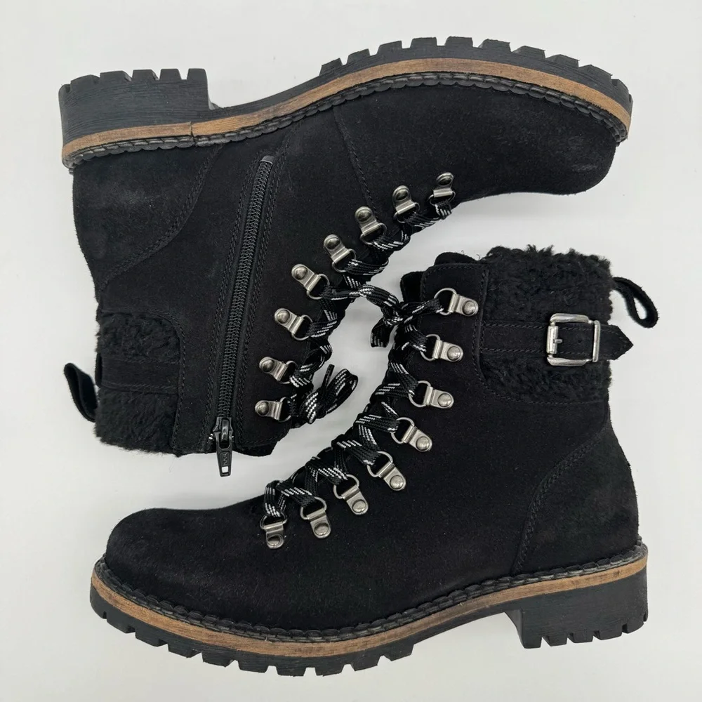Pajar Black Leather Waterproof Lace Up Zip Ankle Boot Size 10